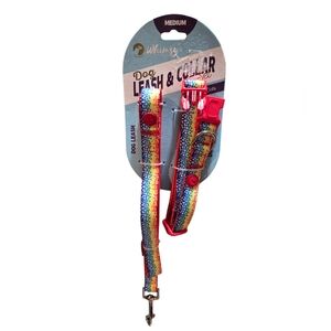 Doghaus - NEW Whimsy Polka Dot Rainbow Pride Dog Leash & Collar Set 10-16" Neck